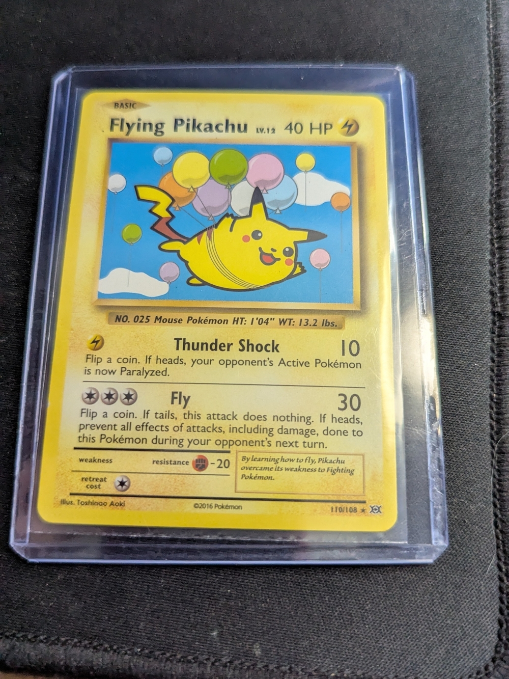 Pokemon Flying Pikachu Card - Yellow, Blue, Pink